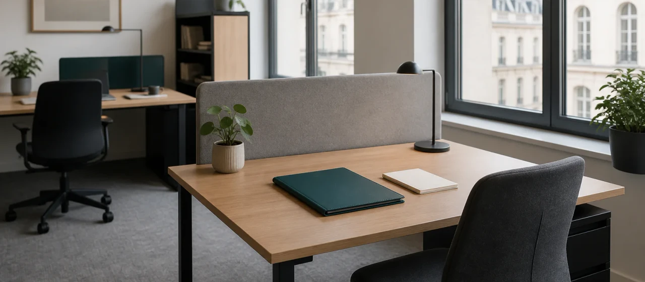 Poste de travail neuf préparé dans un bureau calme pour l’arrivée d’un premier salarié
