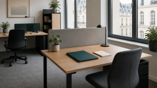 Poste de travail neuf préparé dans un bureau calme pour l’arrivée d’un premier salarié