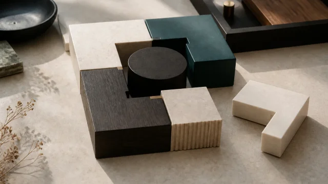 Modular elements assembled around a stable core to illustrate the formation of a Luxembourg SARL